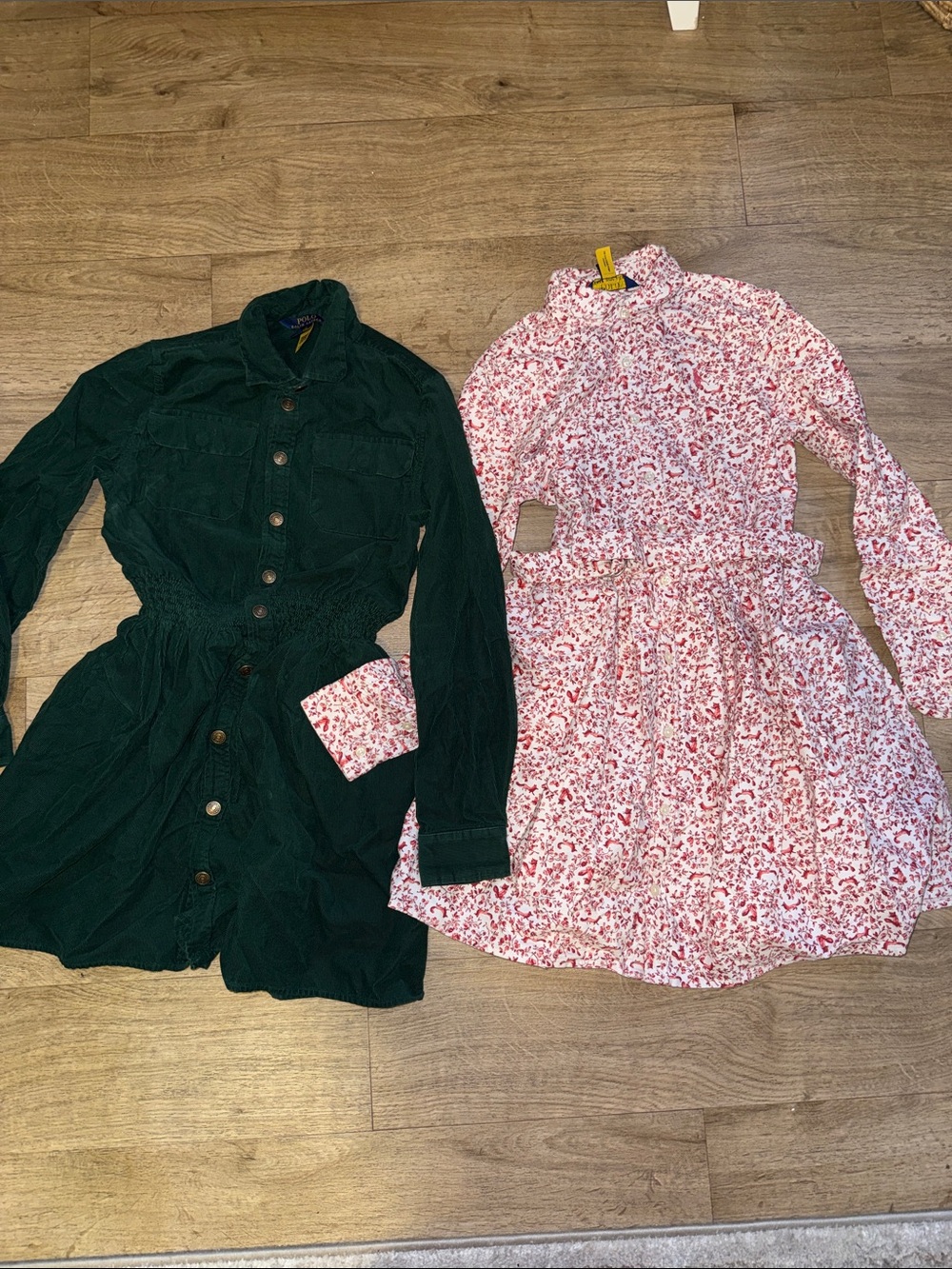 Bundle Ralph Lauren POLO Green  Button-Front Shirt Dress & Pink Floral  Dress